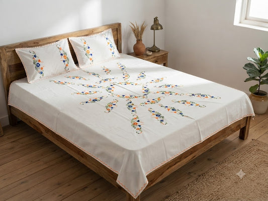 Chikonwala's Hand Embroidered Floral Design Bedsheet