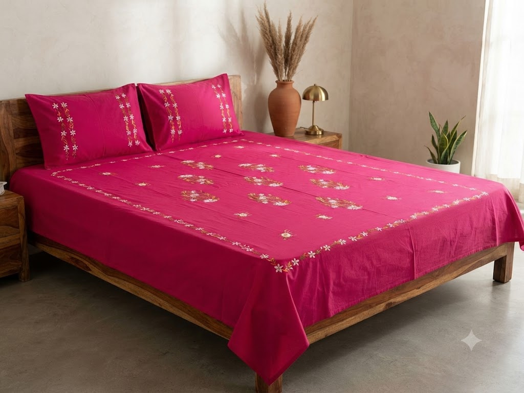Chikonwala's Hand Embroidered Floral Design Bedsheet