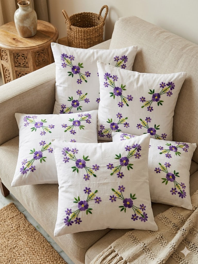 Hand Embroidered Cotton Cushion Covers (Set of 5)