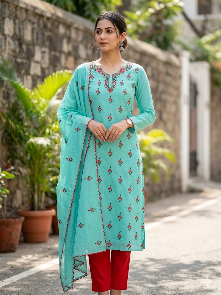 Chikonwala's Exclusive Hand Embroidered Organdy Cotton Dress Material