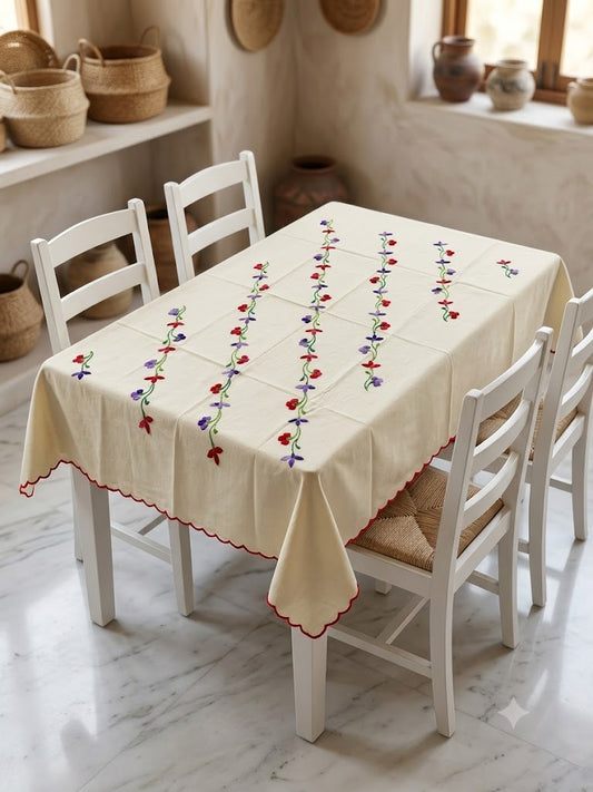 Hand Embroidered Four Seater Floral Table Cover