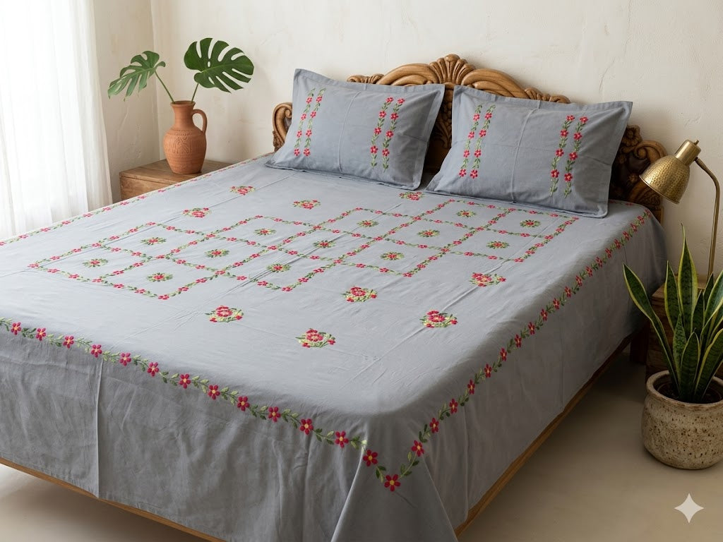 Chikonwala's Hand Embroidered Pure Cotton Bedsheet