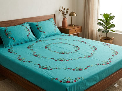 Chikonwala's Hand Embroidered Floral Design Bedsheet