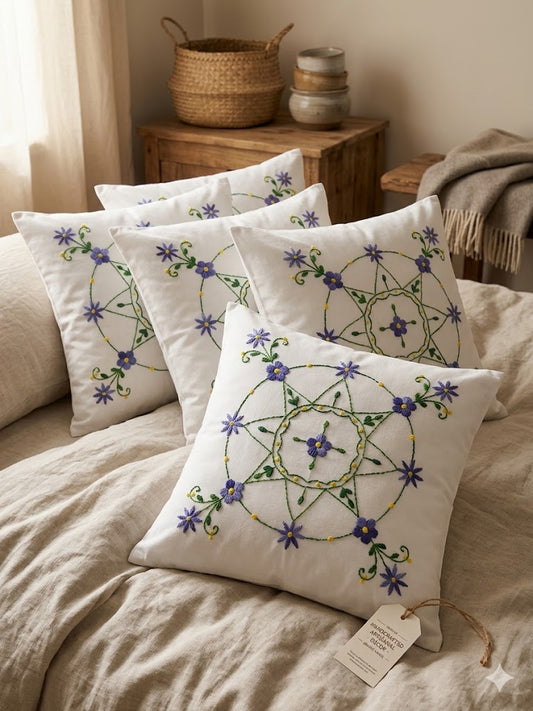 Hand Embroidered Cotton Cushion Covers (Set of 5)
