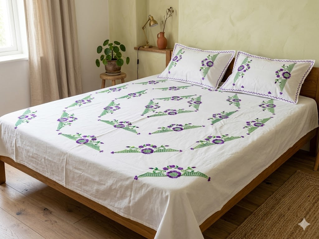 Chikonwala's Hand Embroidered Floral Design Bedsheet