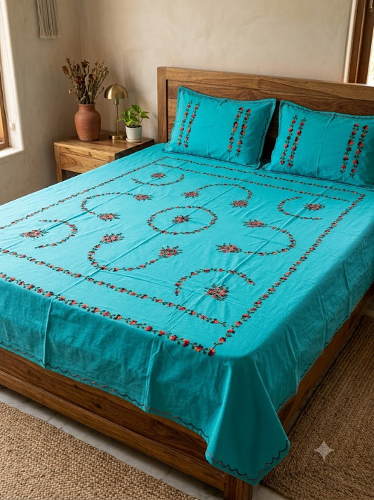Title Chikonwala's Hand Embroidered Floral Design Bedsheet