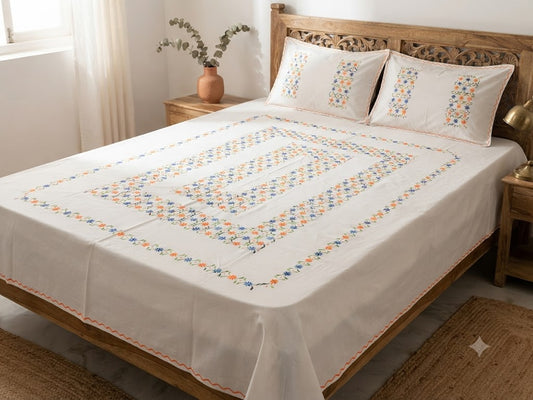 Chikonwala's Hand Embroidered Floral Design Bedsheet
