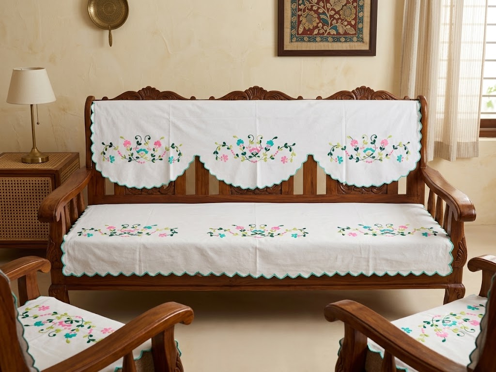 Hand Embroidered Sofa Cover (3+1+1 Seater)