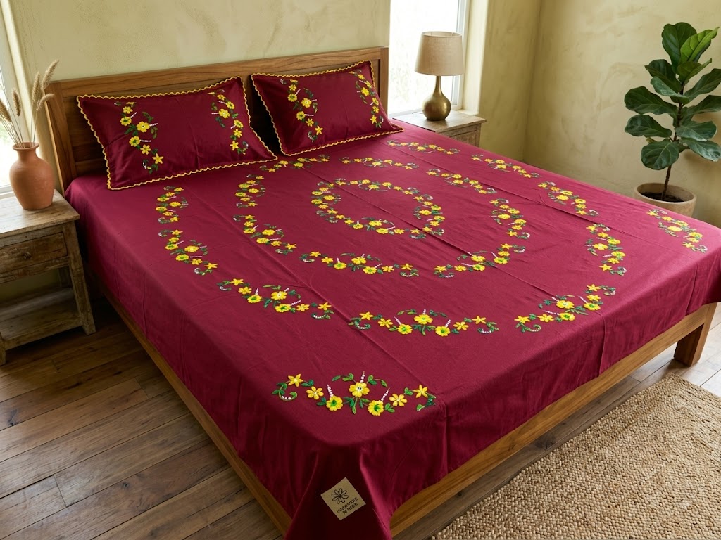Chikonwala's Hand Embroidered Floral Design Bedsheet