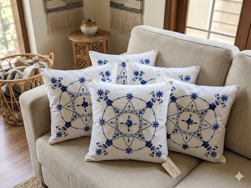 Hand Embroidered Cotton Cushion Covers (Set of 5)