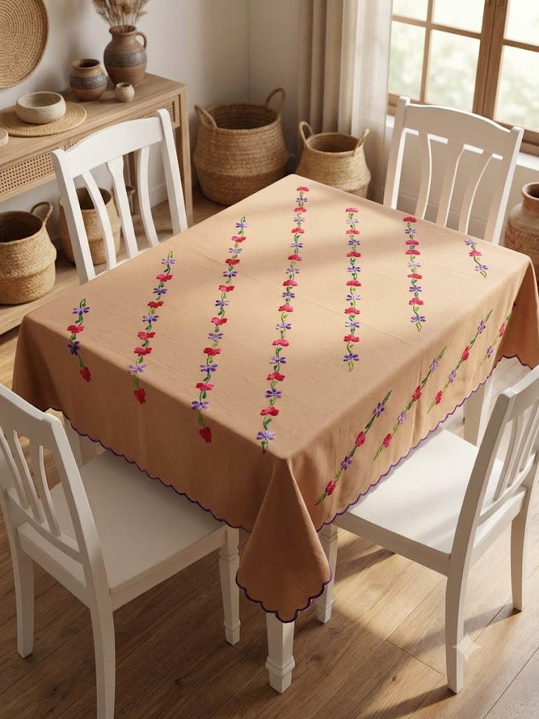 Hand Embroidered Four Seater Floral Table Cover