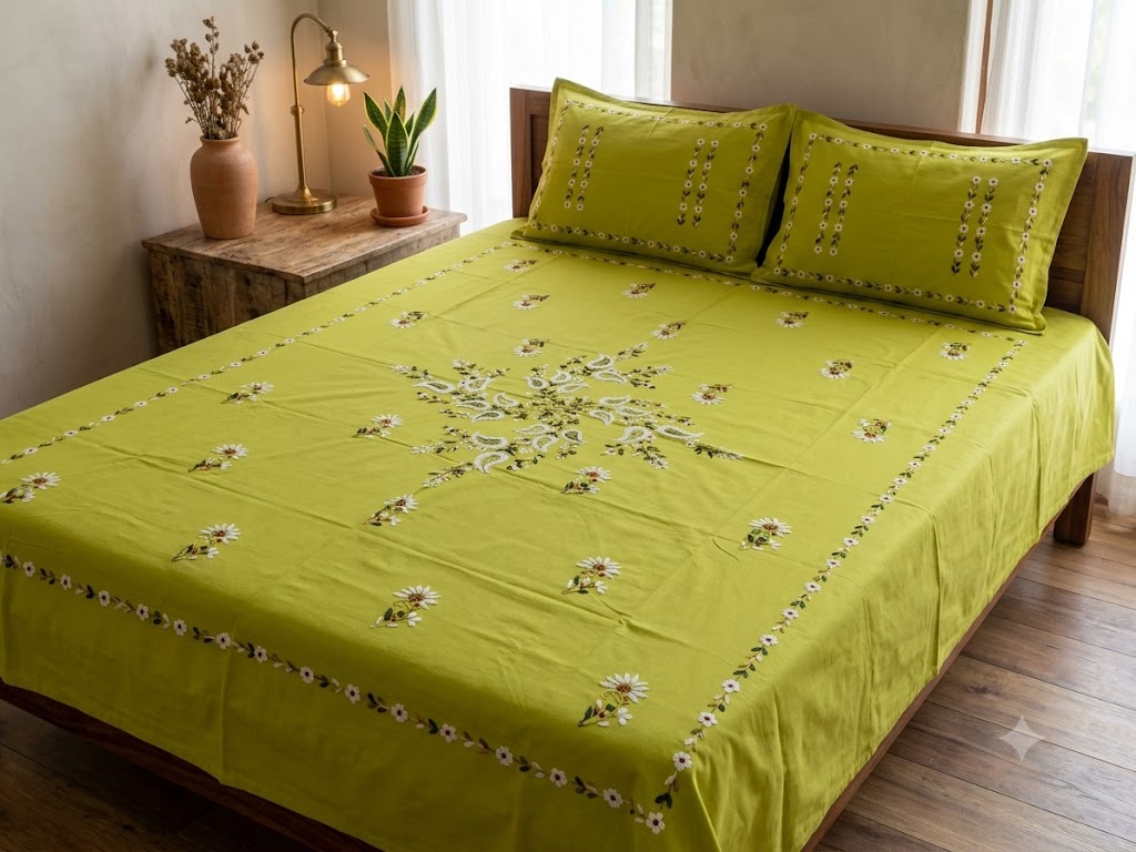 Chikonwala's Hand Embroidered Floral Design Bedsheet
