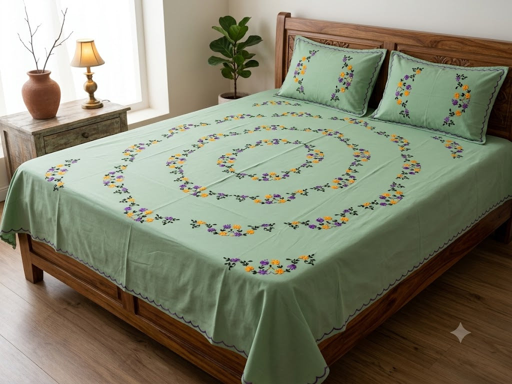 Chikonwala's Hand Embroidered Floral Design Bedsheet