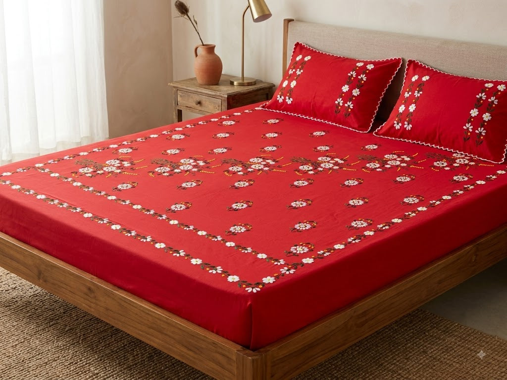 Chikonwala's Hand Embroidered Floral Design Bedsheet