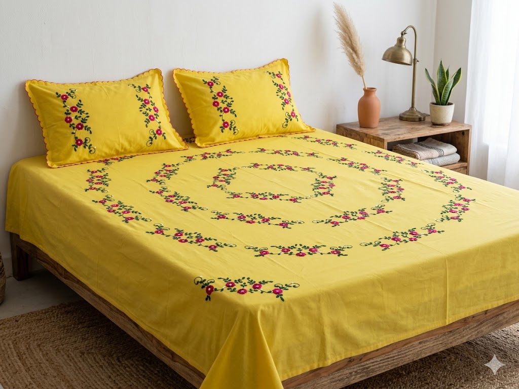 Chikonwala's Hand Embroidered Floral Design Bedsheet