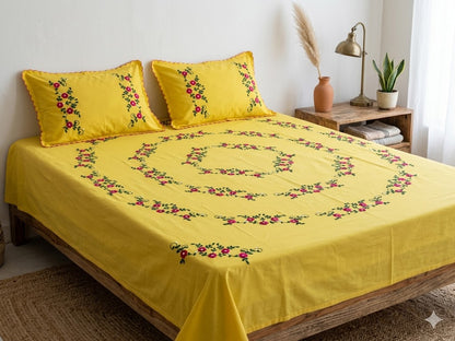 Chikonwala's Hand Embroidered Floral Design Bedsheet