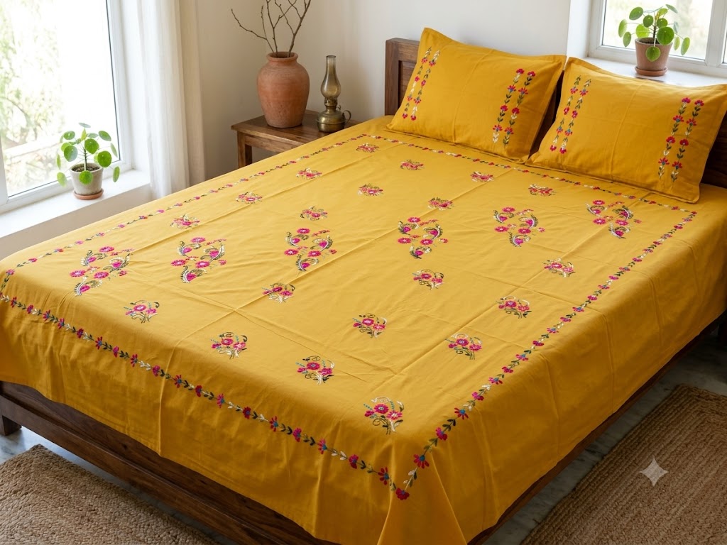 Chikonwala's Hand Embroidered Pure Cotton Bedsheet