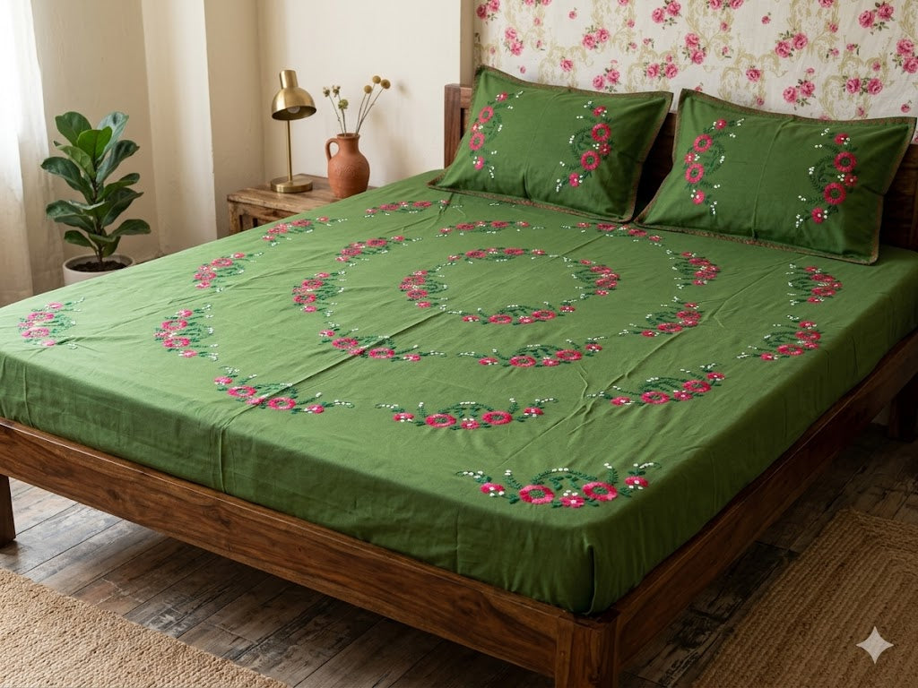 Chikonwala's Hand Embroidered Floral Design Bedsheet