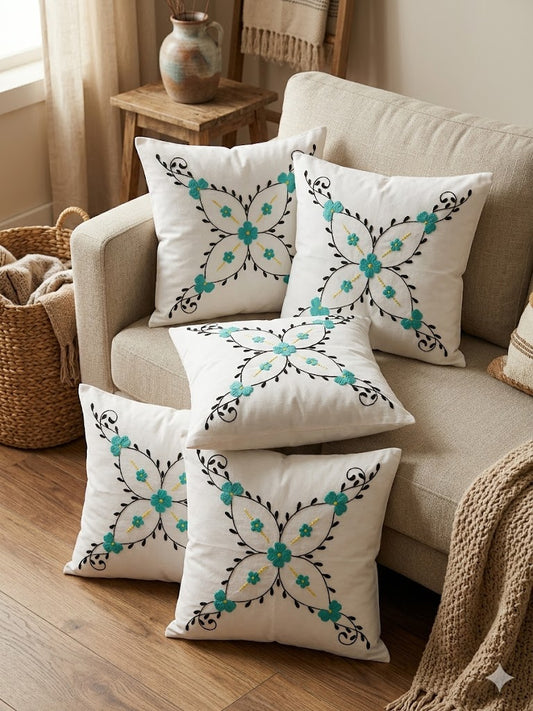 Hand Embroidered Cotton Cushion Covers (Set of 5)