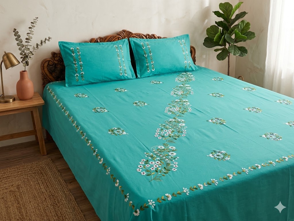 Chikonwala's Hand Embroidered Pure Cotton Bedsheet