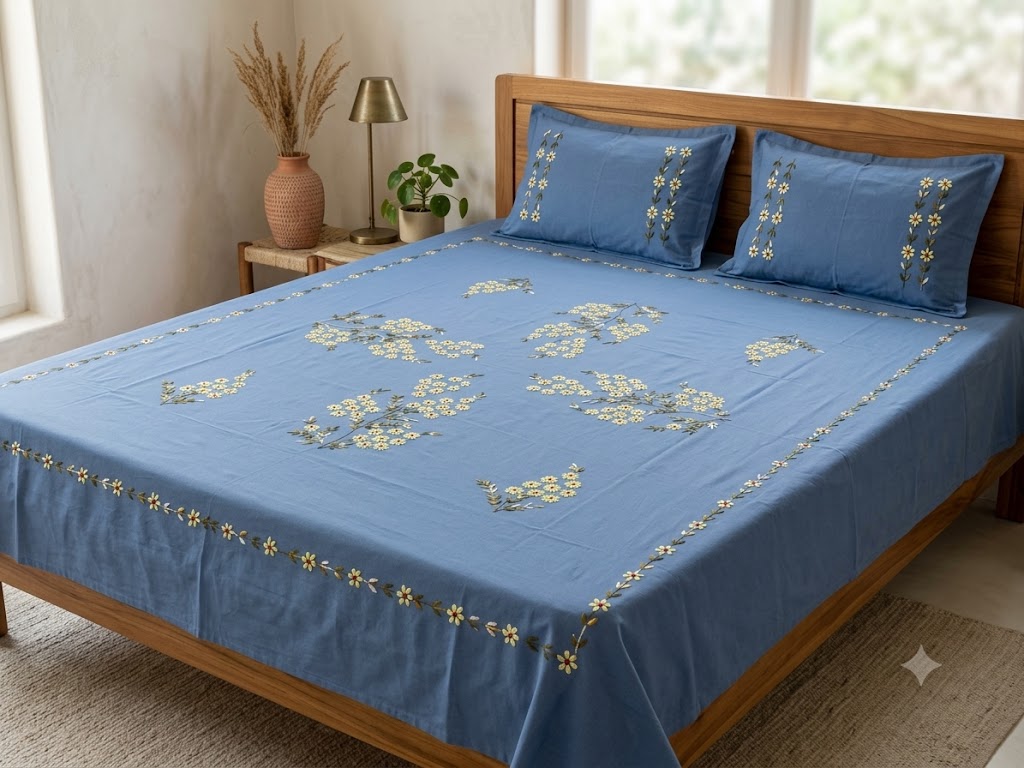Chikonwala's Hand Embroidered Pure Cotton Bedsheet