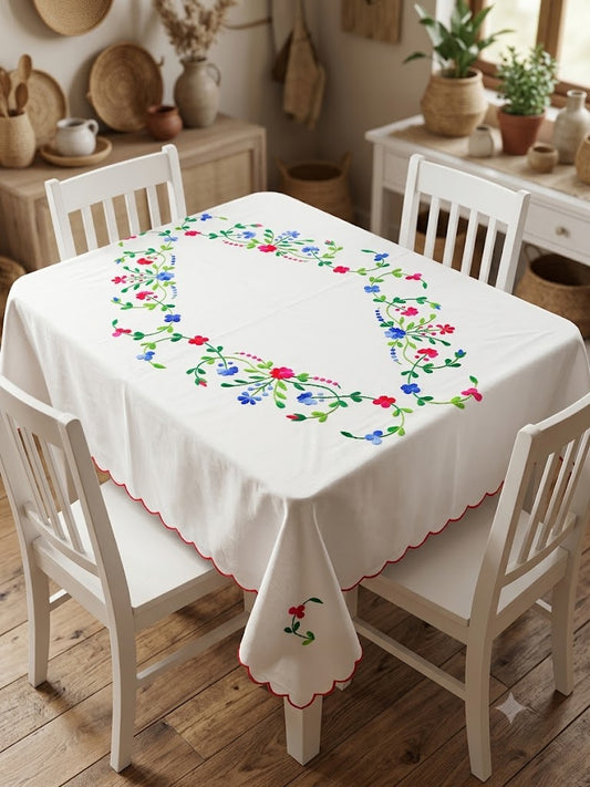 Hand Embroidered Four Seater Floral Table Cover