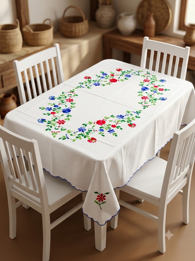 Hand Embroidered Four Seater Floral Table Cover