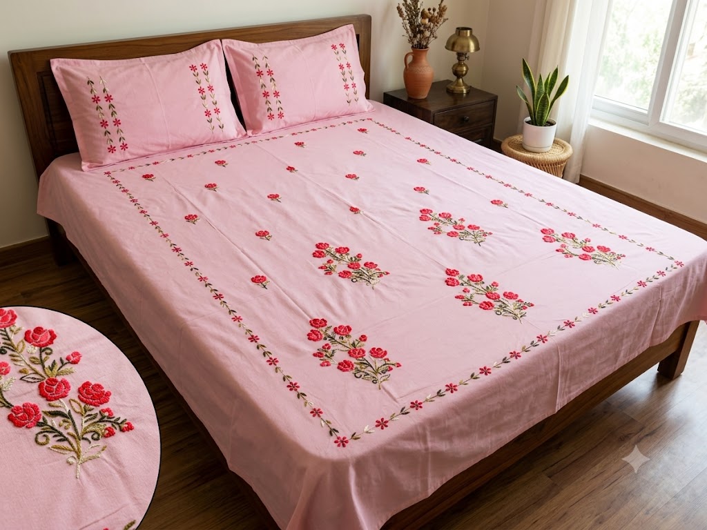 Chikonwala's Hand Embroidered Floral Design Bedsheet