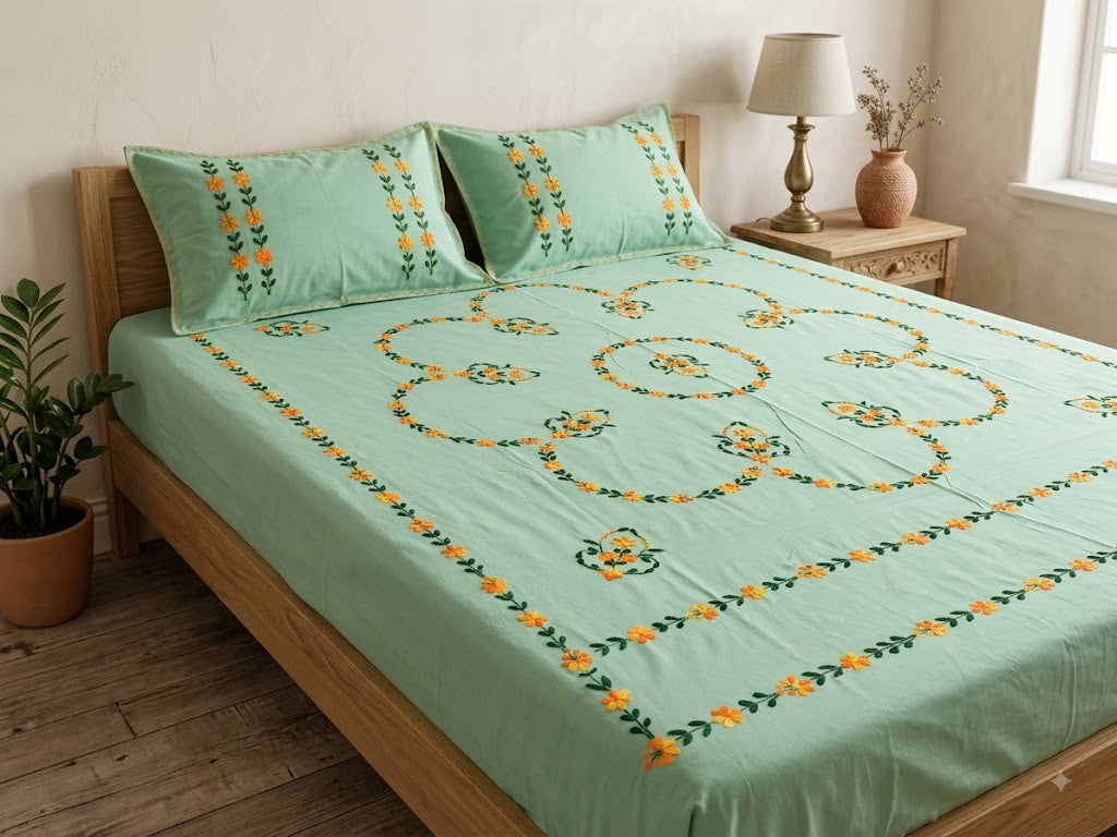 Chikonwala's Hand Embroidered Floral Design Bedsheet