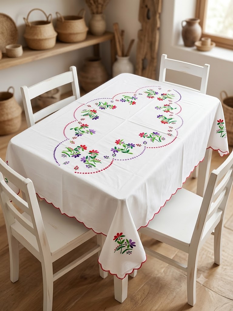 Hand Embroidered Four Seater Floral Table Cover