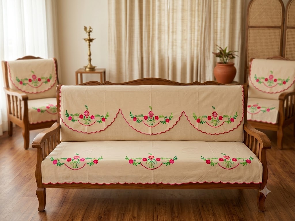 Hand Embroidered Sofa Cover (3+1+1 Seater)