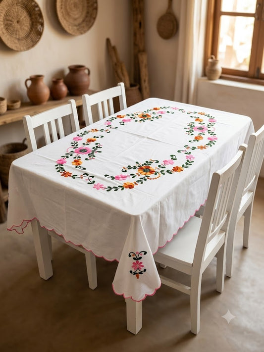 Hand Embroidered Four Seater Floral Table Cover