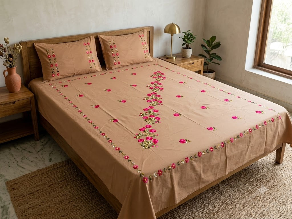 Chikonwala's Hand Embroidered Floral Design Bedsheet