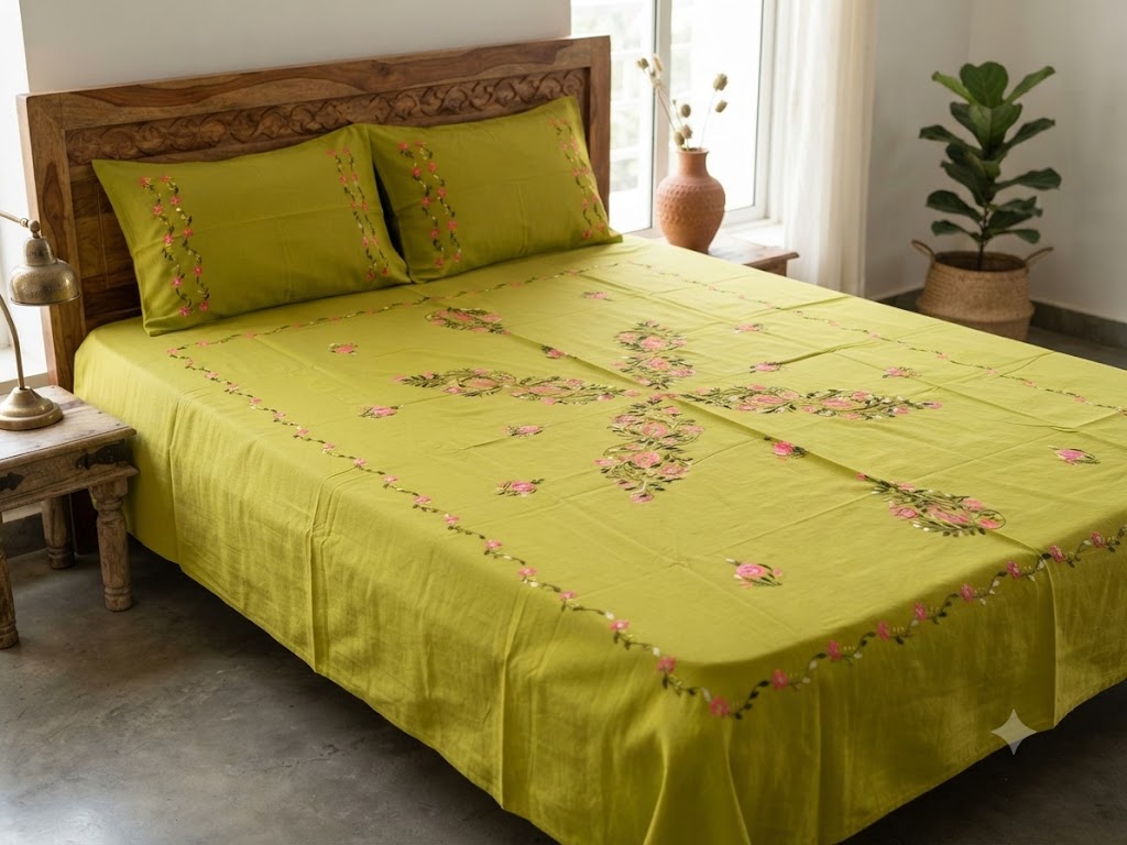 Chikonwala's Hand Embroidered Floral Design Bedsheet