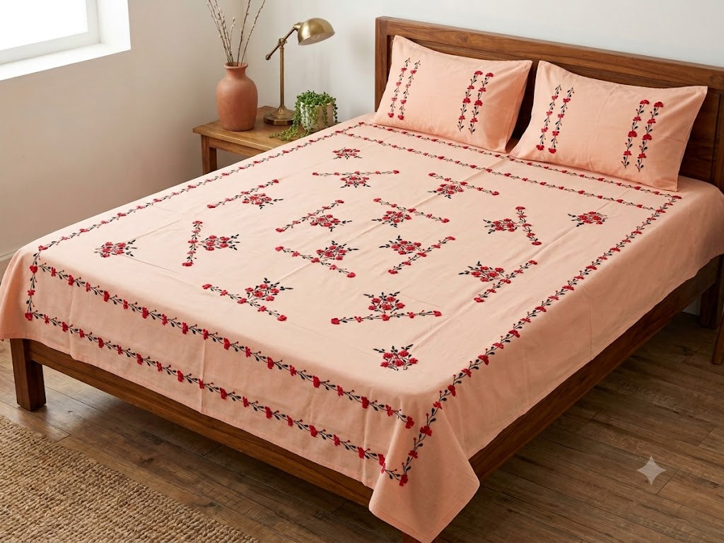 Chikonwala's Hand Embroidered Pure Cotton Bedsheet