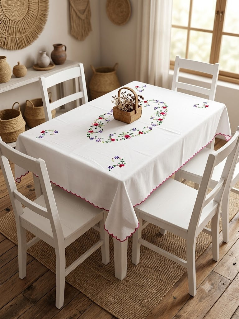 Hand Embroidered Four Seater Floral Table Cover