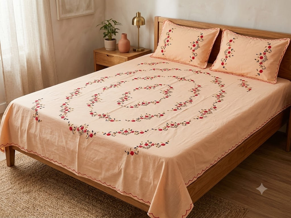 Title Chikonwala's Hand Embroidered Floral Design Bedsheet