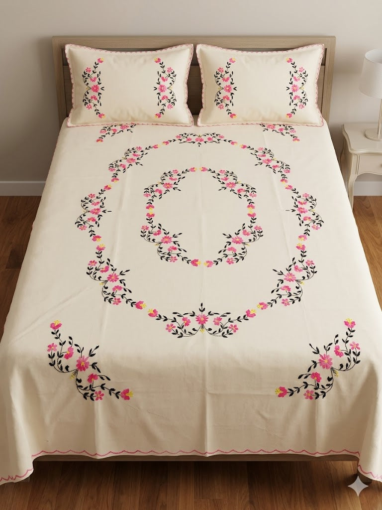 Chikonwala's Hand Embroidered Floral Design Bedsheet