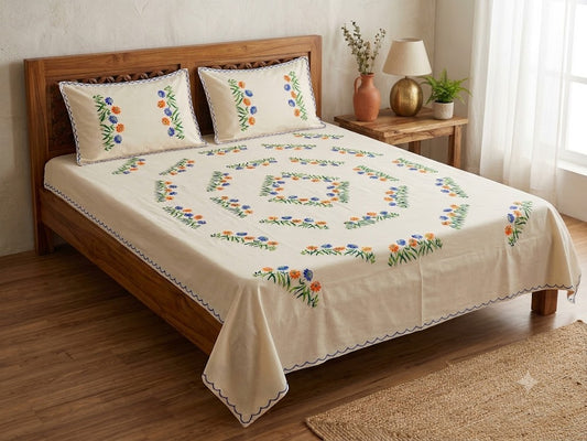 Chikonwala's Hand Embroidered Floral Design Bedsheet