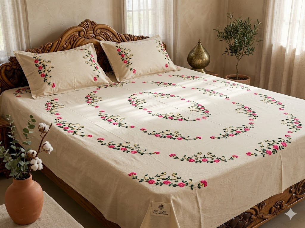 Chikonwala's Hand Embroidered Pure Cotton Bedsheet