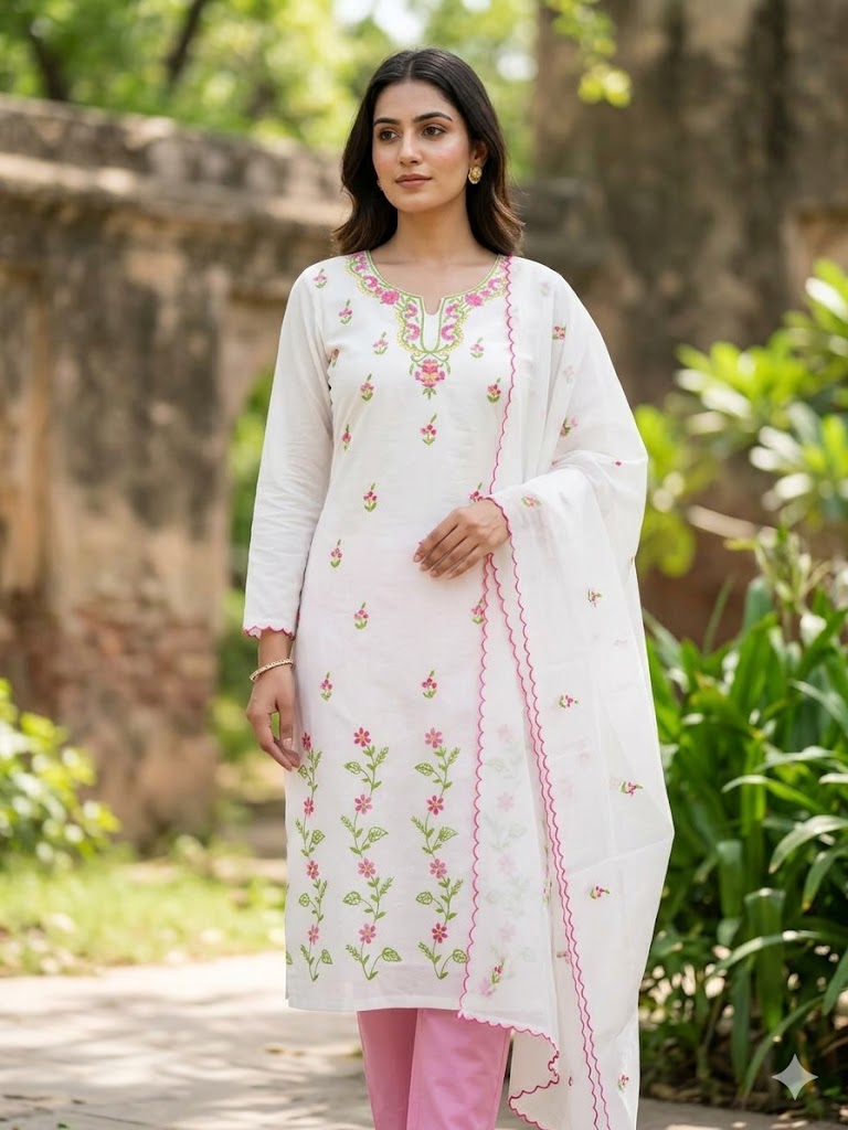 Chikonwala's Exclusive Hand Embroidered Organdy Cotton Dress Material