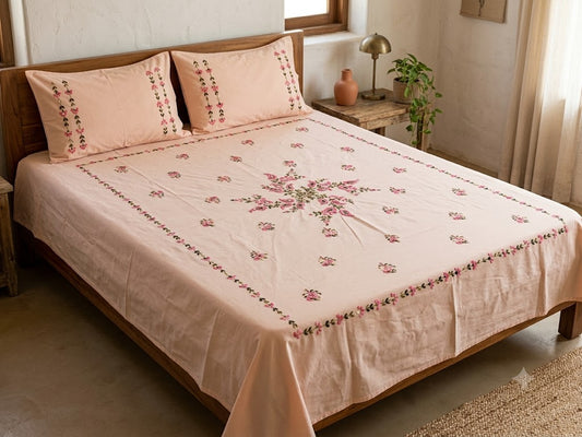 Title Chikonwala's Hand Embroidered Floral Design Bedsheet