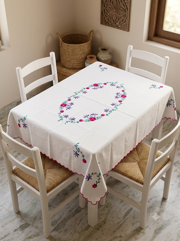 Hand Embroidered Four Seater Floral Table Cover
