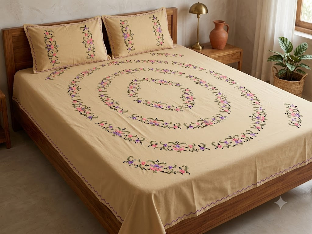 Chikonwala's Hand Embroidered Floral Design Bedsheet