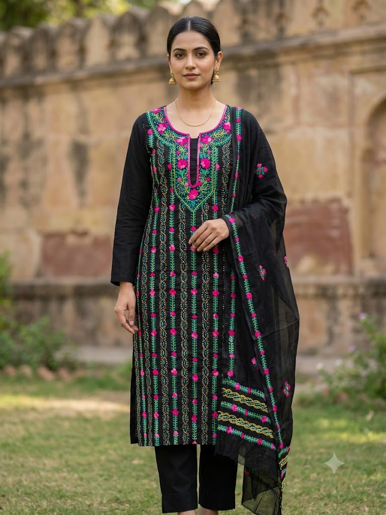 Chikonwala's Exclusive Hand Embroidered Fulkari Dress