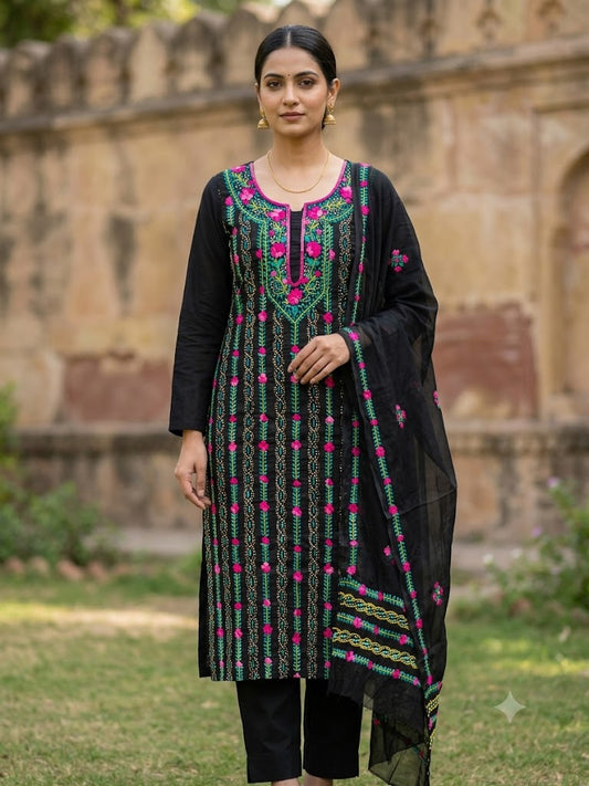 Chikonwala's Exclusive Hand Embroidered Fulkari Dress