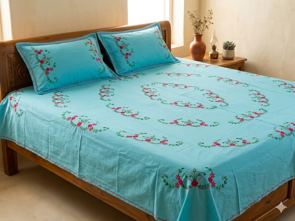 Chikonwala's Hand Embroidered Pure Cotton Bedsheet