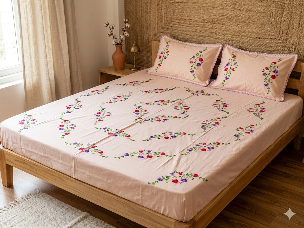 Chikonwala's Hand Embroidered Floral Design Bedsheet