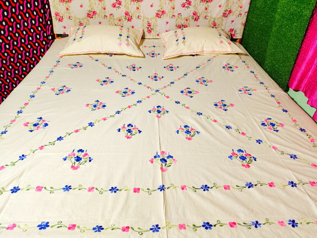 Chikonwala's Hand Embroidered Floral Design Bedsheet