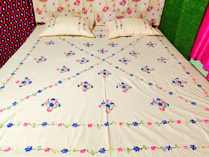 Chikonwala's Hand Embroidered Floral Design Bedsheet
